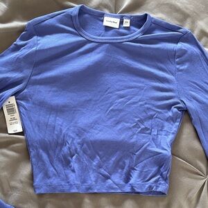 Sunday Best Ribbed Long Sleeve Crop Top in Periwinkle